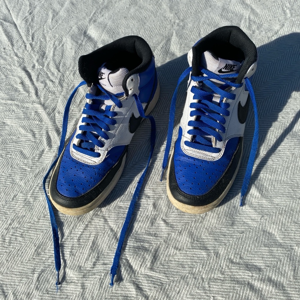 Mens Nike Court Vision Mid BB/Skating Shoes White/Game Royal/Black Sz 8.5